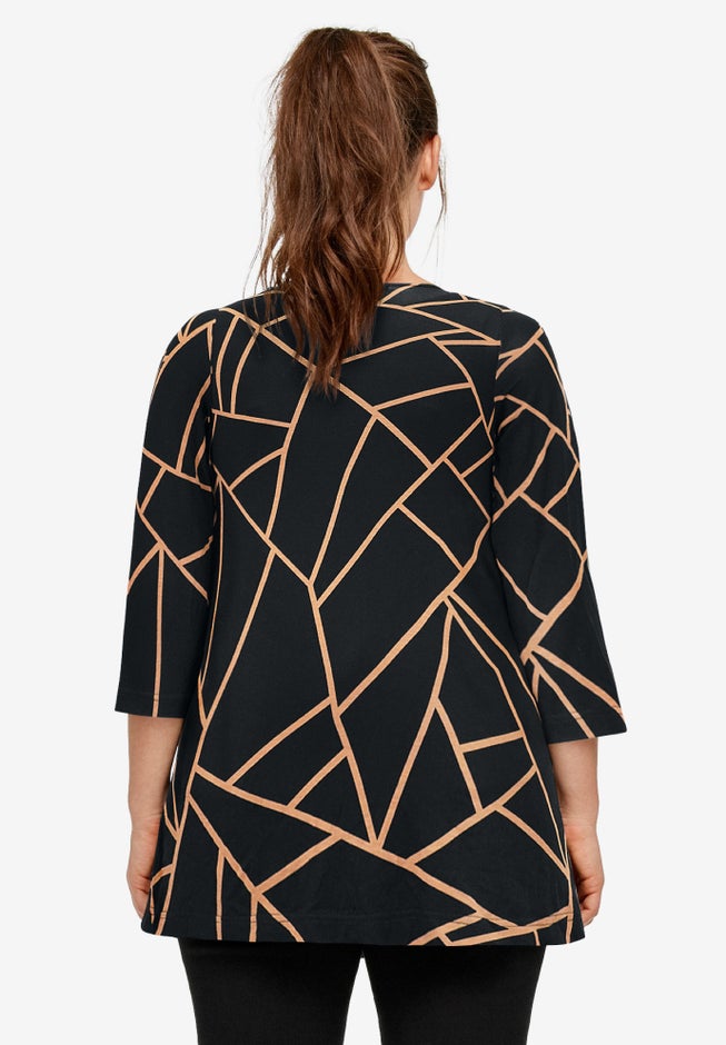 Stretch Knit V-neck 3/4 Sleeve Knot Front Tunic image number 1