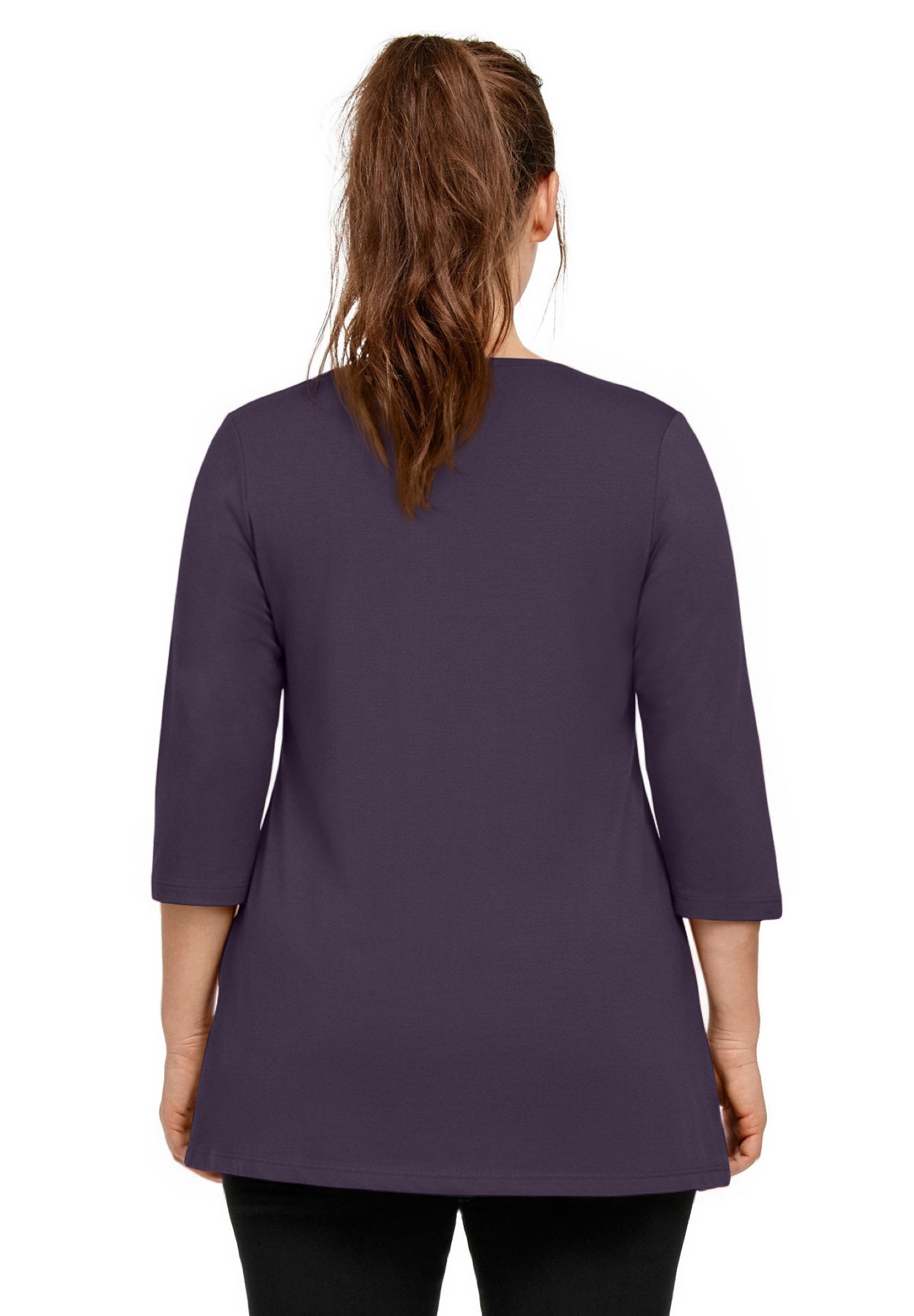 Stretch Jersey Knit V-Neck Three-Quarter Sleeve Knot Front Tunic image number 1