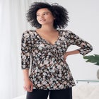 Stretch Knit V-neck 3/4 Sleeve Knot Front Tunic image number null