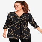 Stretch Knit V-neck 3/4 Sleeve Knot Front Tunic image number null