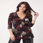 Stretch Jersey Knit V-Neck Three-Quarter Sleeve Knot Front Tunic image number 0