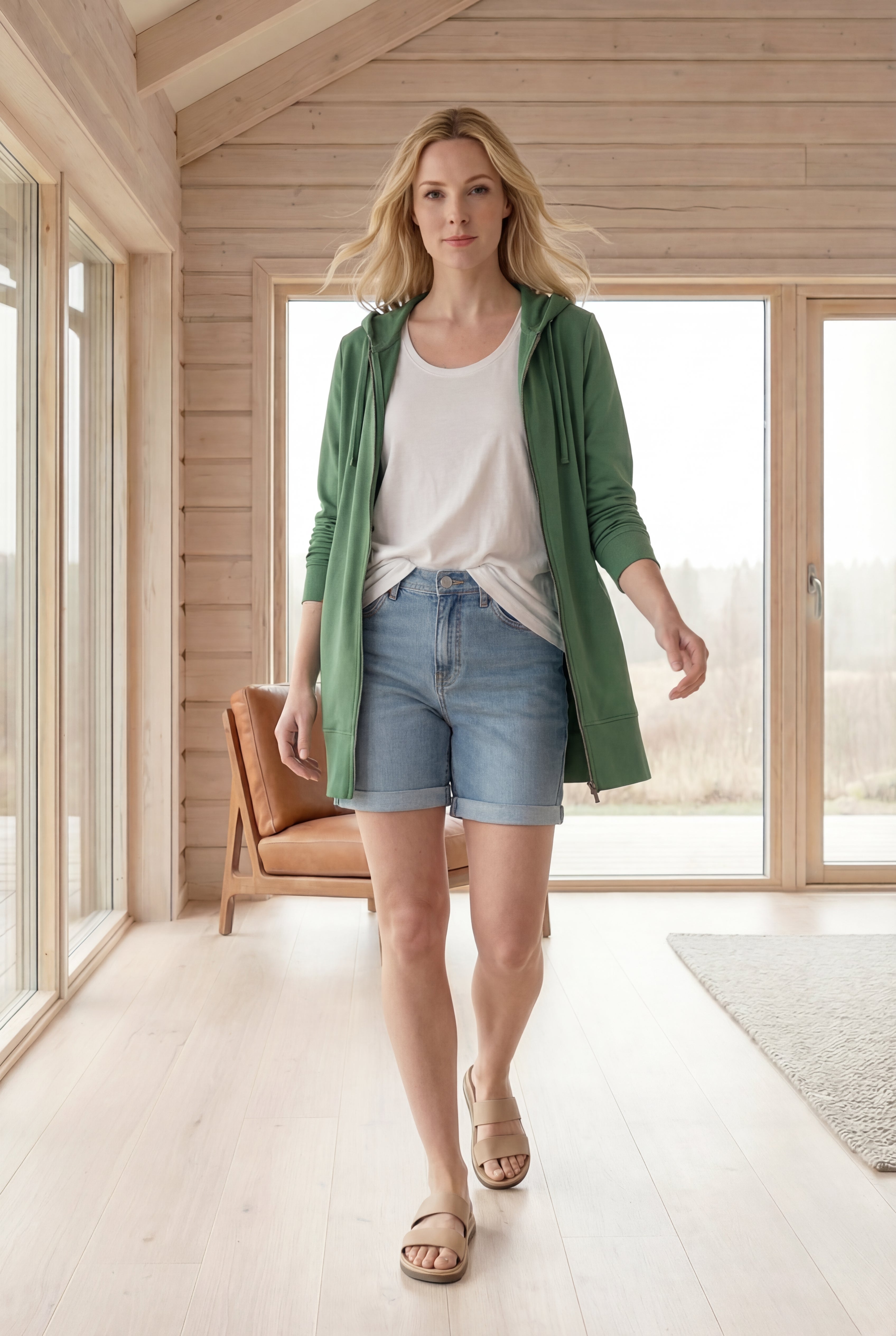 French Terry Long Sleeve Zip-Front Tunic Hoodie image number 5