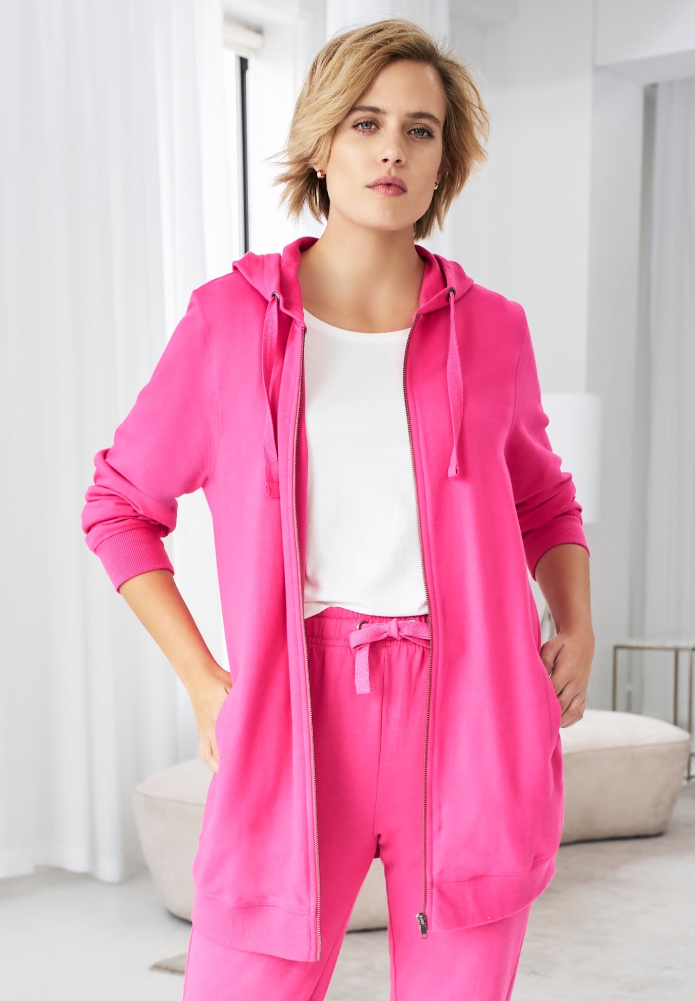 French Terry Long Zip Front Hoodie image number 0