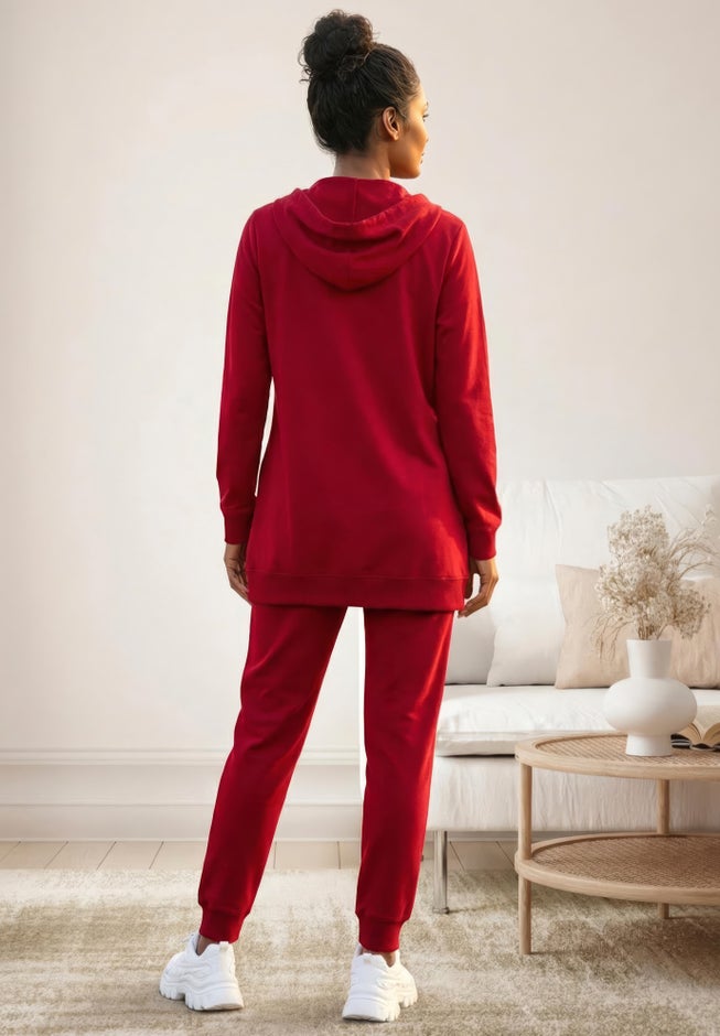 French Terry Long Sleeve Zip-Front Tunic Hoodie image number 1