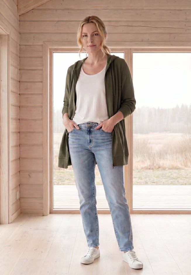 French Terry Long Sleeve Zip-Front Tunic Hoodie image number 4