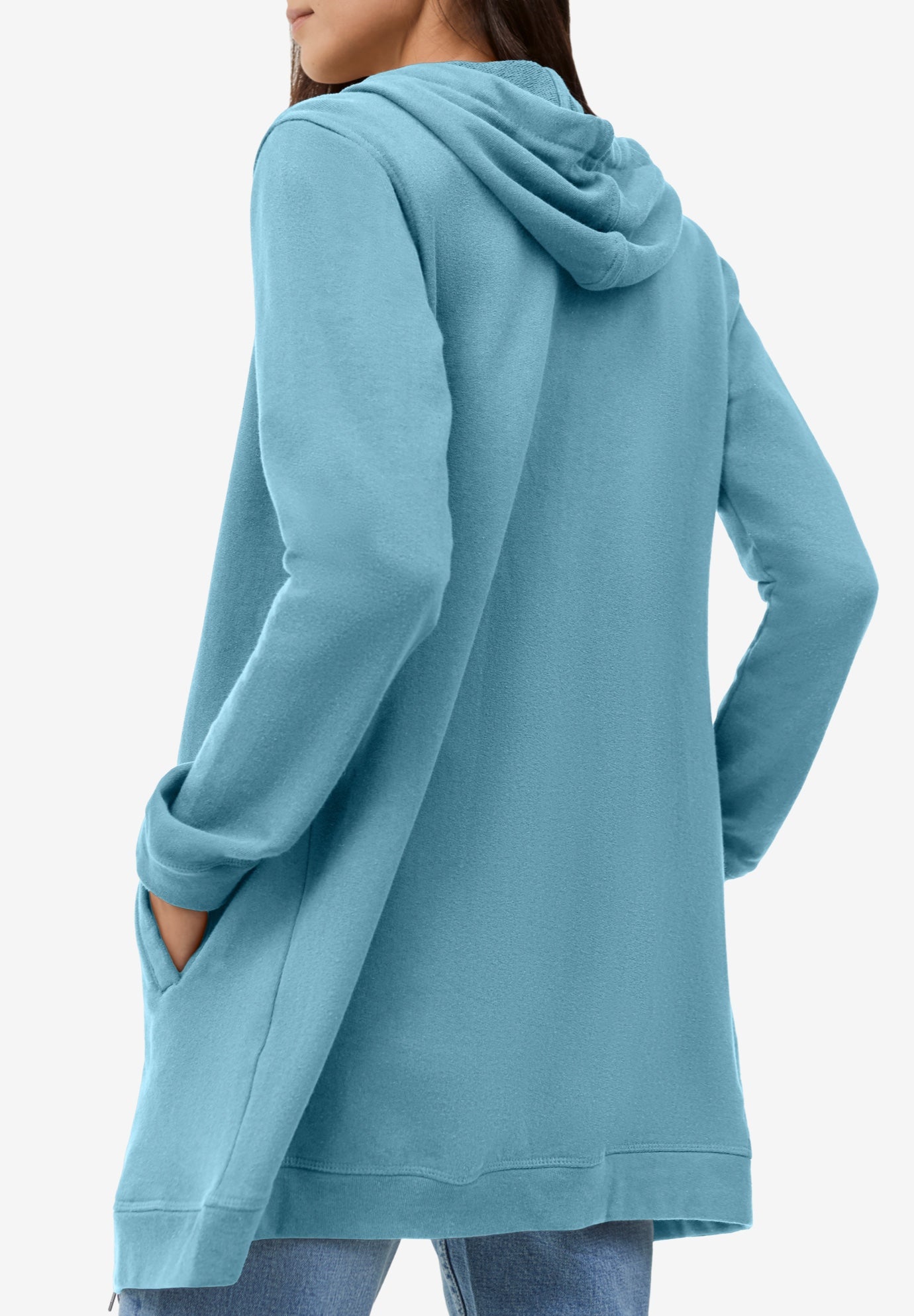 Ellos Studio French Terry Long Sleeve Zip-Front Tunic Hoodie image number 1