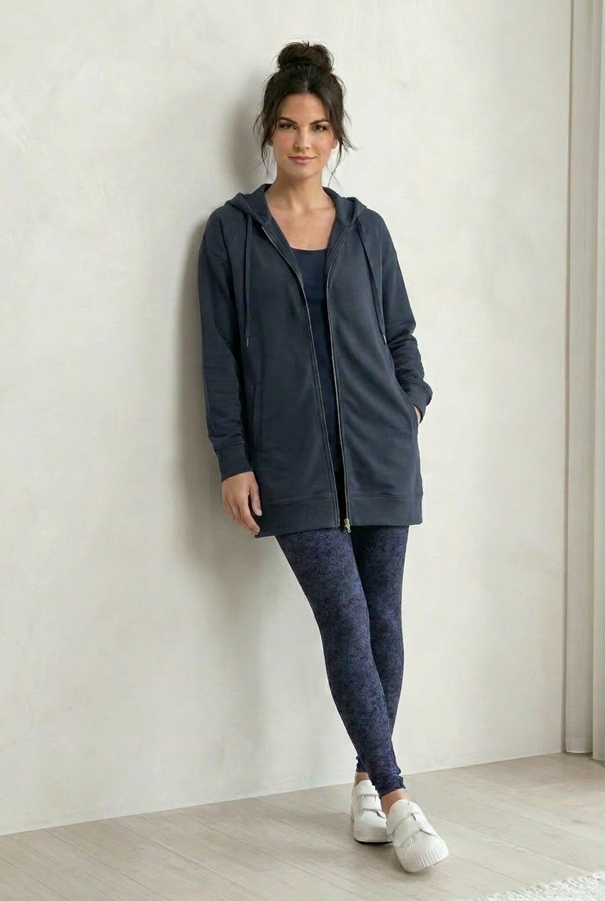 French Terry Long Sleeve Zip-Front Tunic Hoodie image number 0