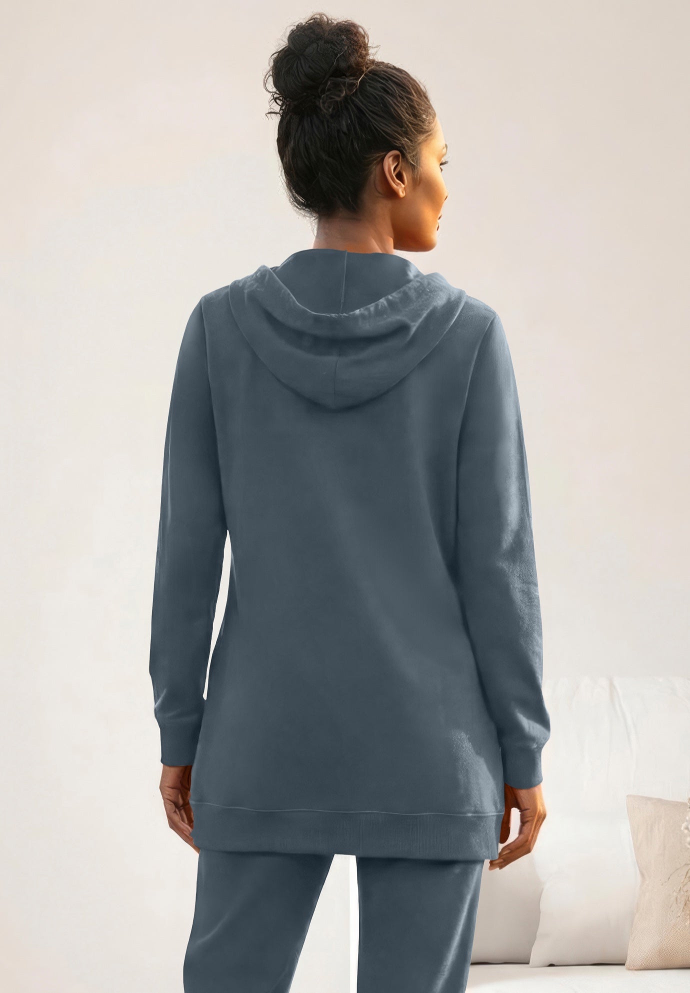 French Terry Long Sleeve Zip-Front Tunic Hoodie image number 1