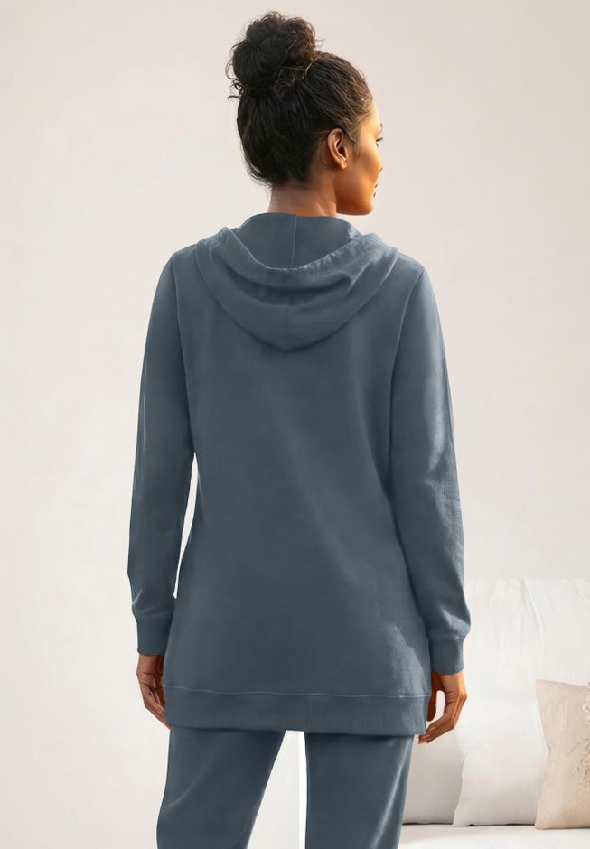 French Terry Long Sleeve Zip-Front Tunic Hoodie image number 1