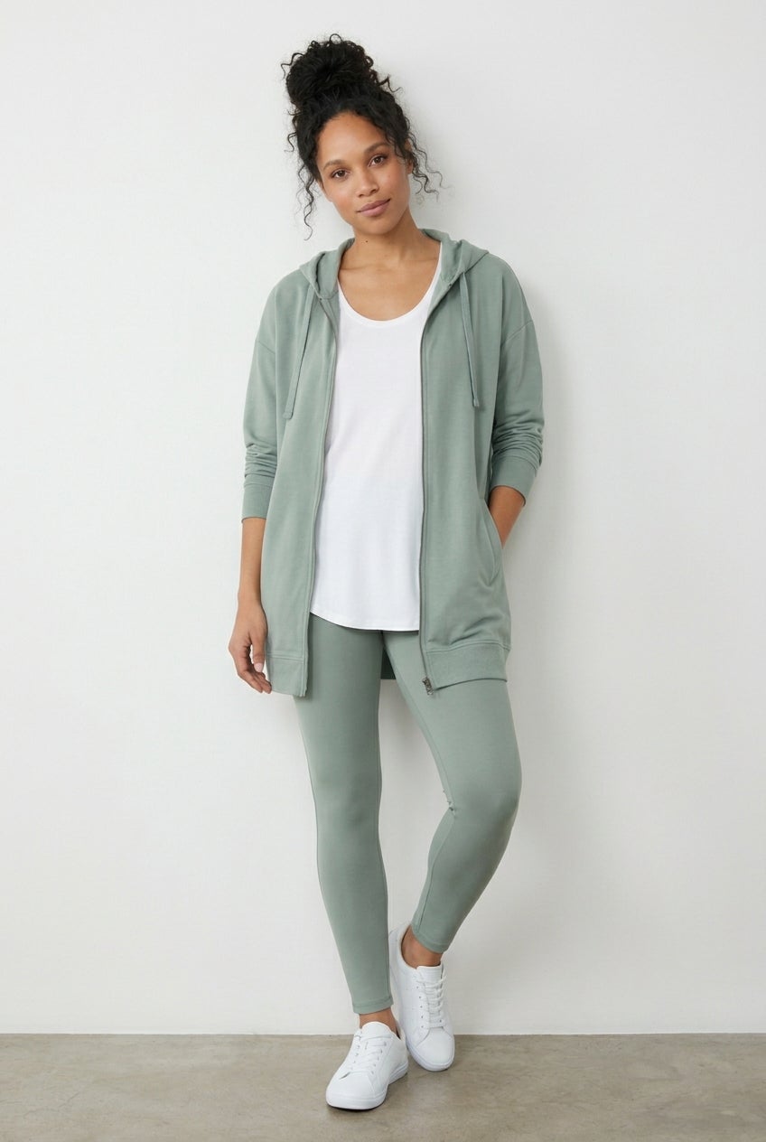 French Terry Long Sleeve Zip-Front Tunic Hoodie image number 0