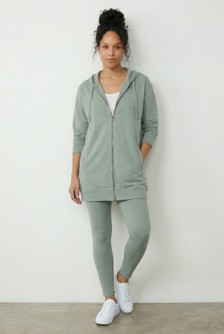 French Terry Long Sleeve Zip-Front Tunic Hoodie image number 1
