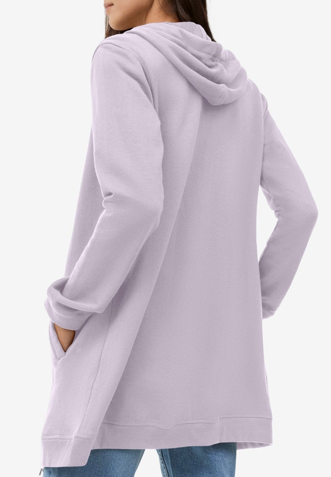 French Terry Long Sleeve Zip-Front Tunic Hoodie image number 1