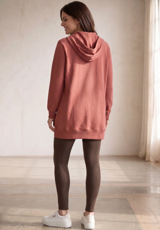 French Terry Long Sleeve Zip-Front Tunic Hoodie image number 1