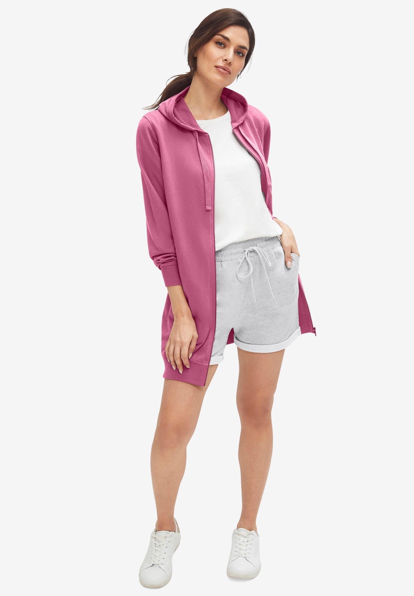 French Terry Long Zip Front Hoodie image number 0