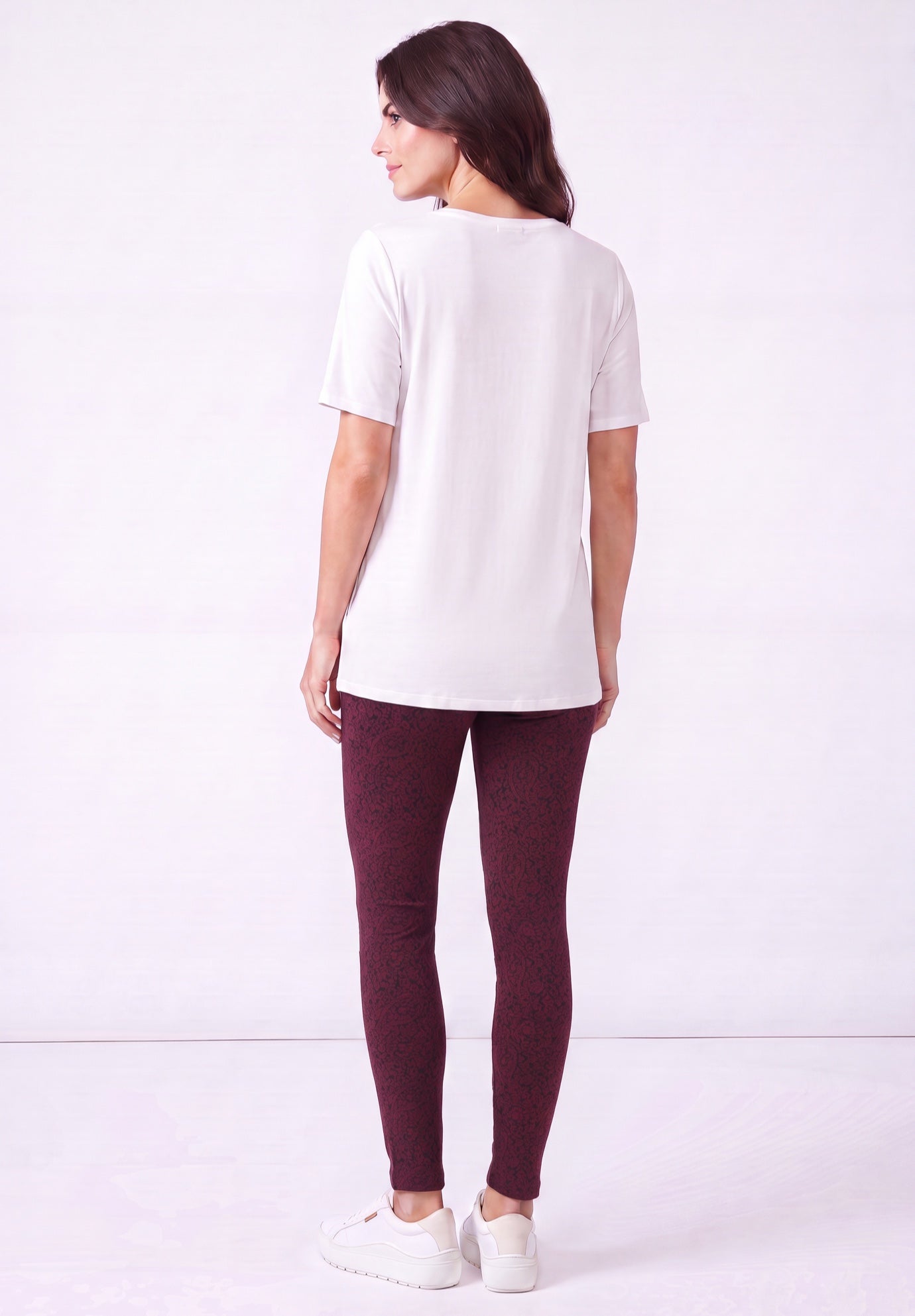 Cotton Spandex Elastic Waist Full Length Leggings image number 1