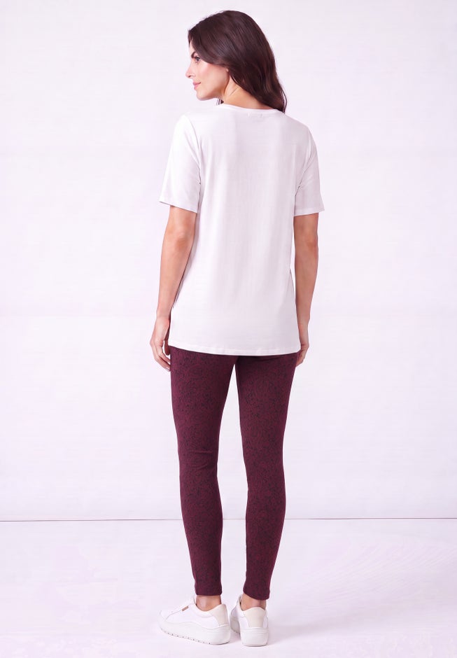 Cotton Spandex Elastic Waist Full Length Leggings image number 1