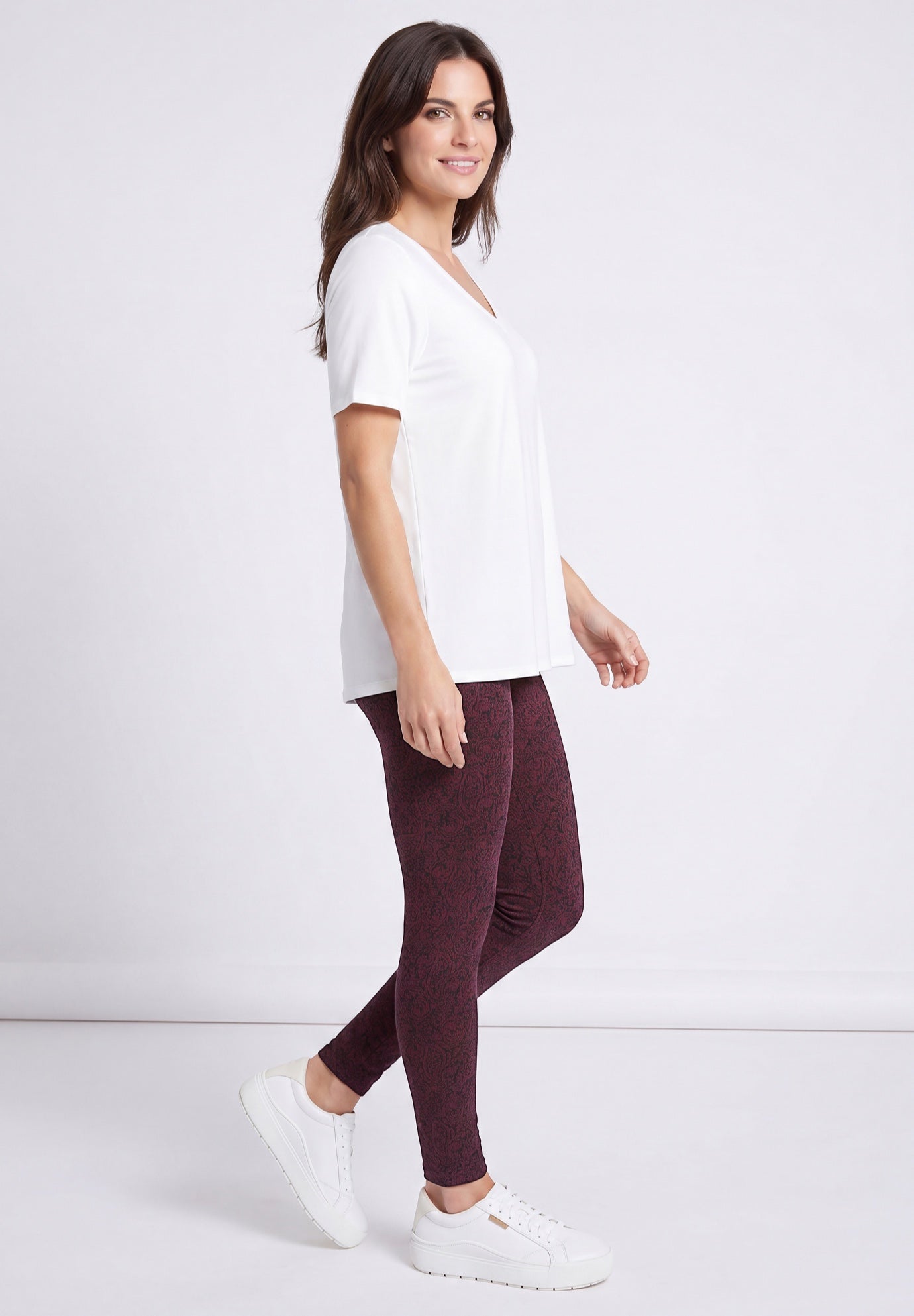 Cotton Spandex Elastic Waist Full Length Leggings image number 2