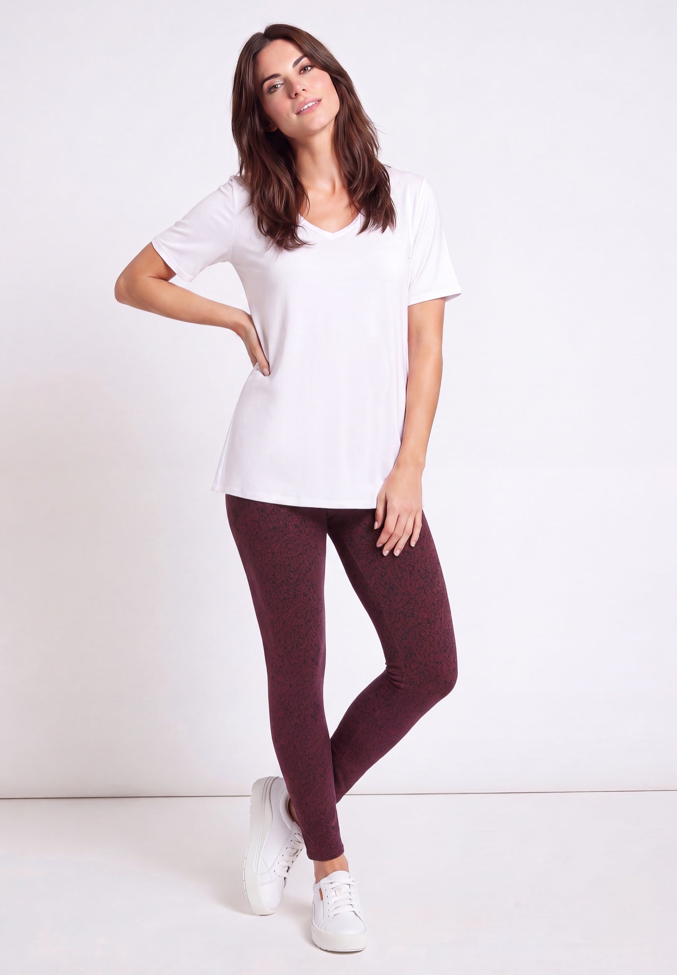 Cotton Spandex Elastic Waist Full Length Leggings image number 0