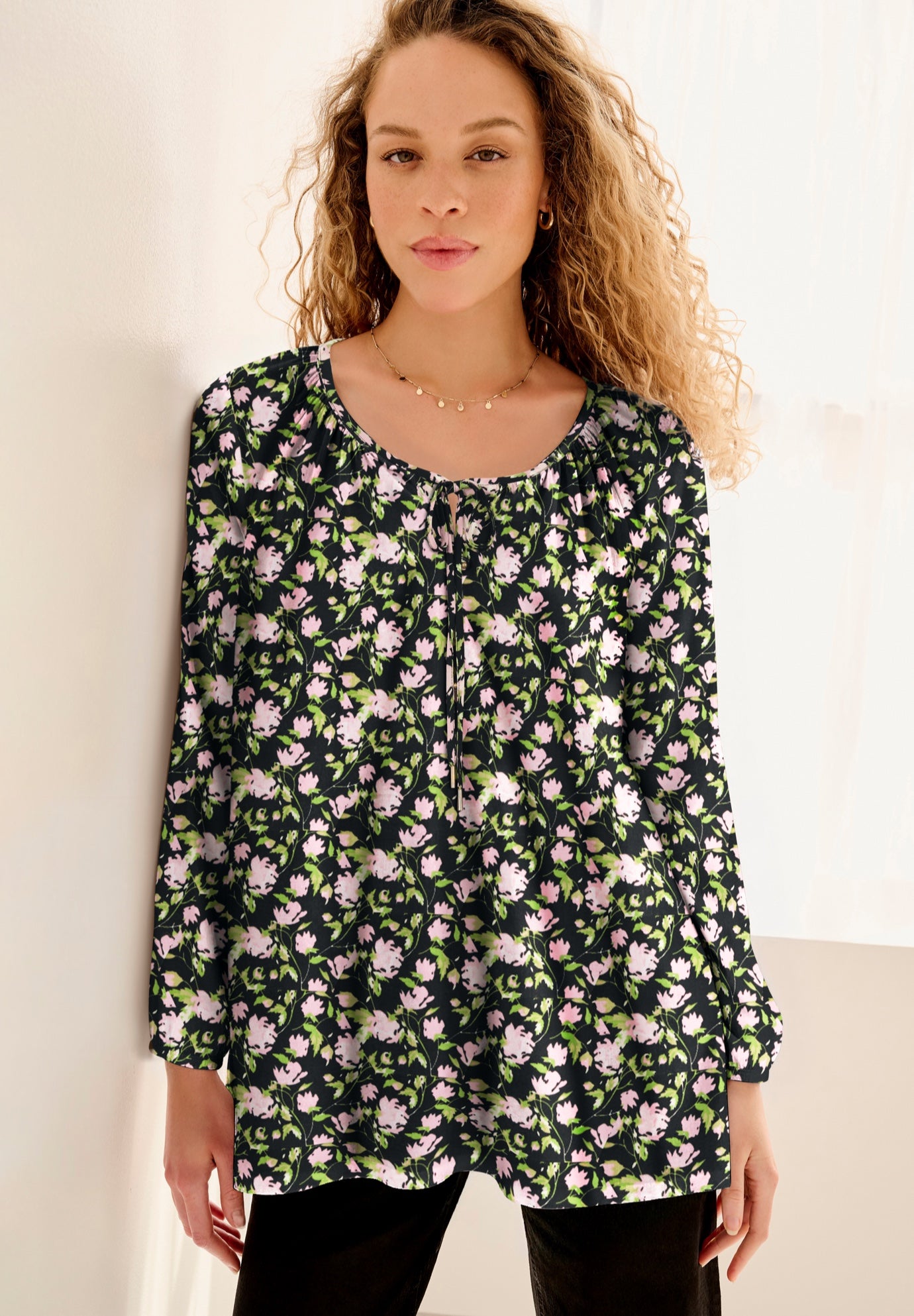 Tie Neck Peasant Tunic image number 0