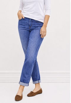 Mid-Rise Stretch 5-Pocket Relaxed Fit Boyfriend Jeans