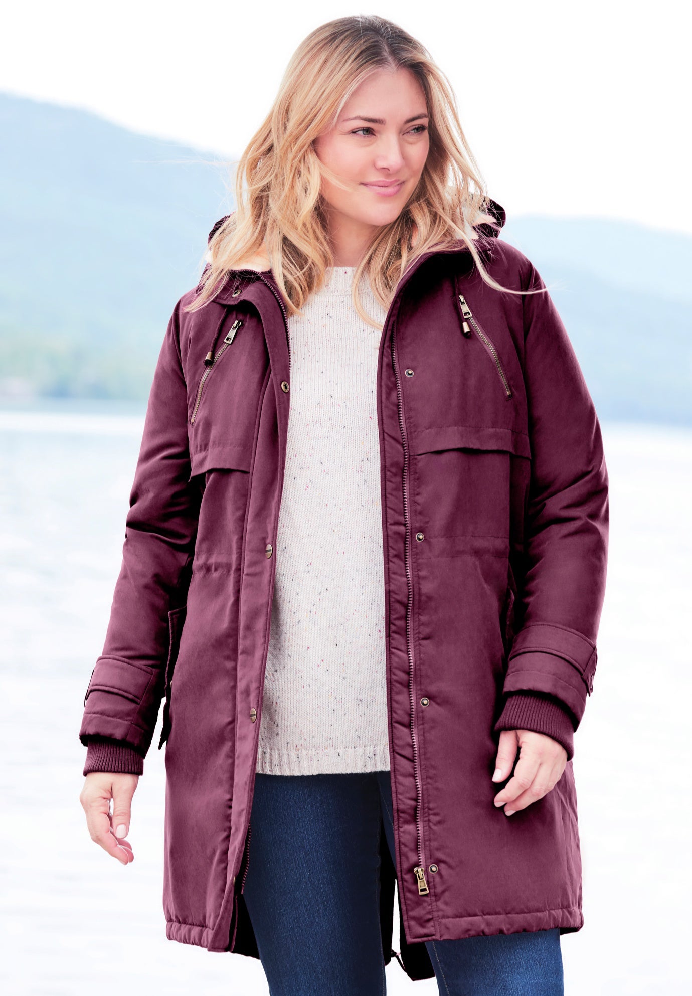 Twill Hooded Stadium Jacket image number 2