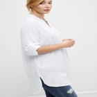 Three-Quarter Sleeve Roll Tab Relaxed Fit 100% Cotton Henley Tunic image number null