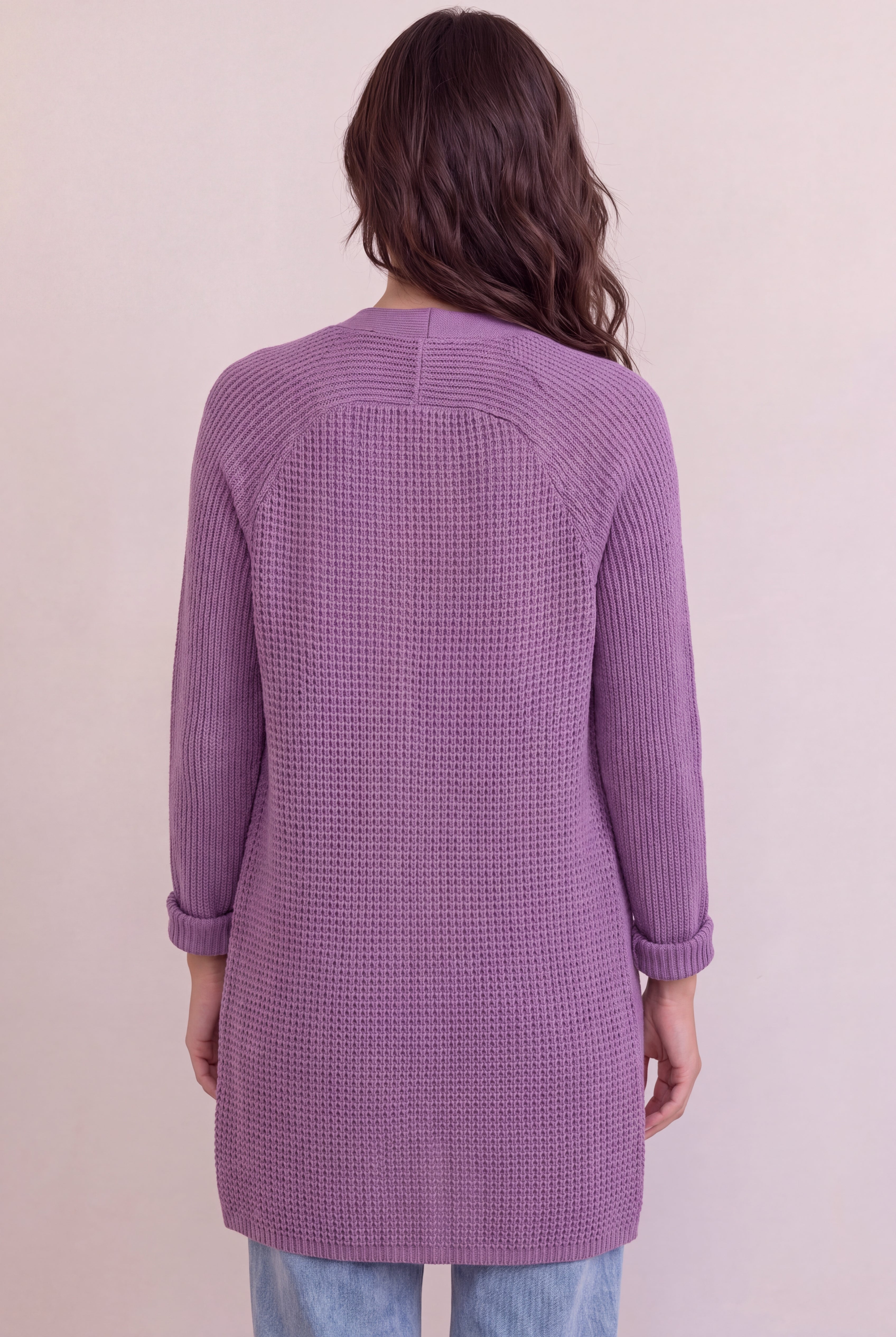 Soft Waffle-Knit Long Cardigan image number 1