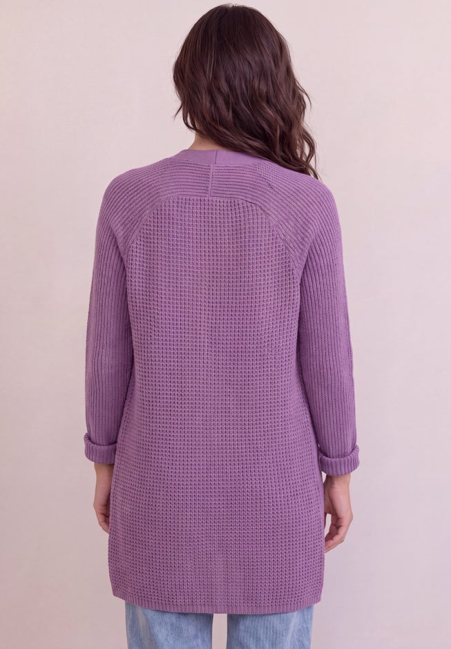 Soft Waffle-Knit Long Cardigan image number 1