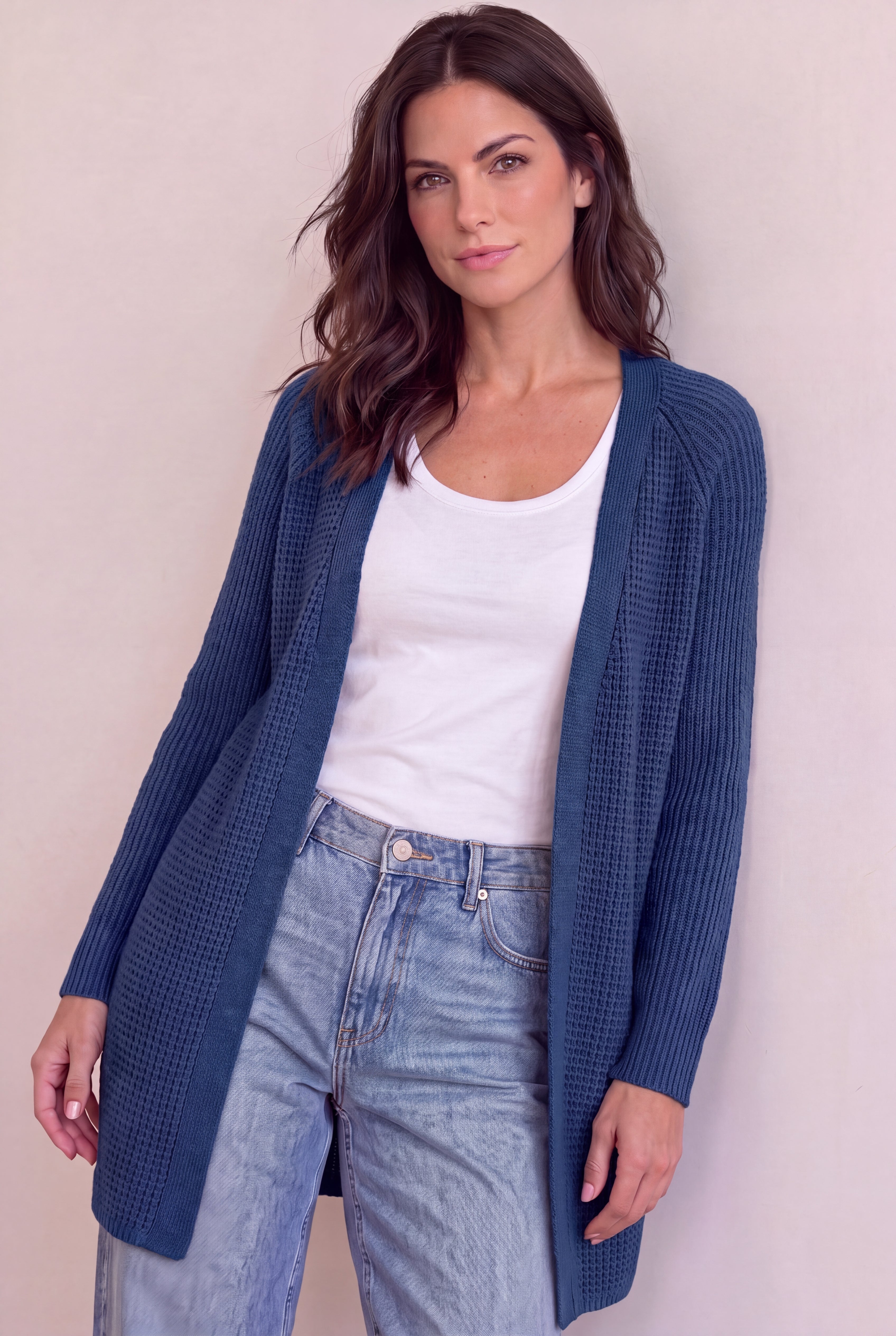 Soft Waffle-Knit Long Cardigan image number 0