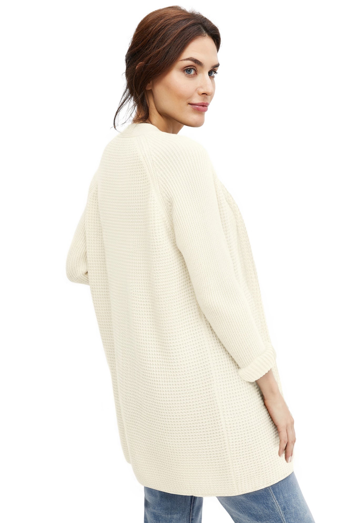 Open Front Long Ribbed Sleeve Waffle Cardigan image number 1