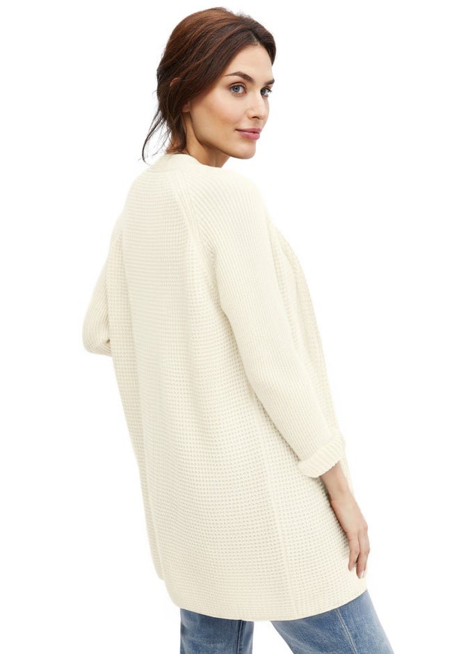 Open Front Long Ribbed Sleeve Waffle Cardigan image number 1