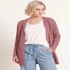Open Front Long Ribbed Sleeve Waffle Cardigan image number 0