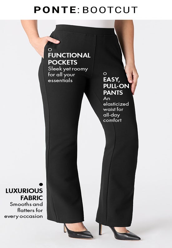 Plus Size Ponte Bootcut Pant with Pockets and Pull on elastic waist image number 2