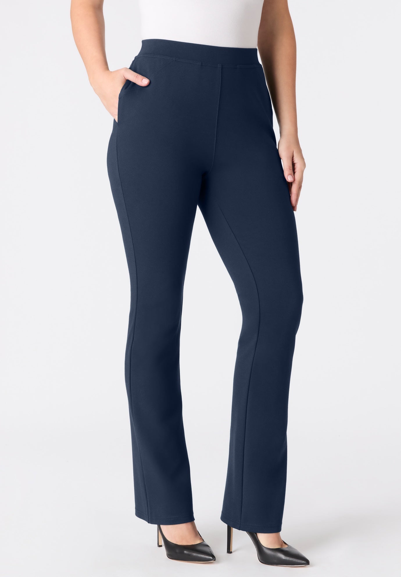 Plus Size Ponte Bootcut Pant with Pockets and Pull on elastic waist image number 0