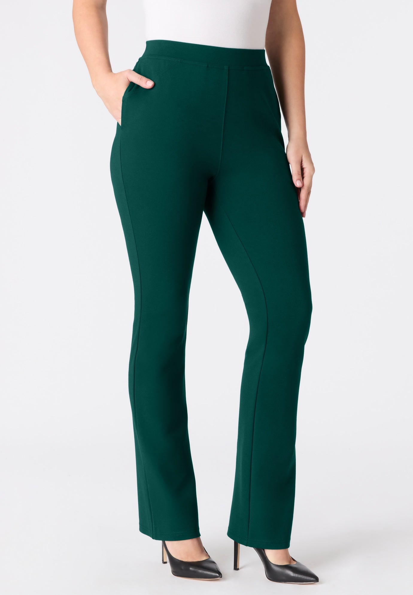Plus Size Ponte Bootcut Pant with Pockets and Pull on elastic waist image number 0