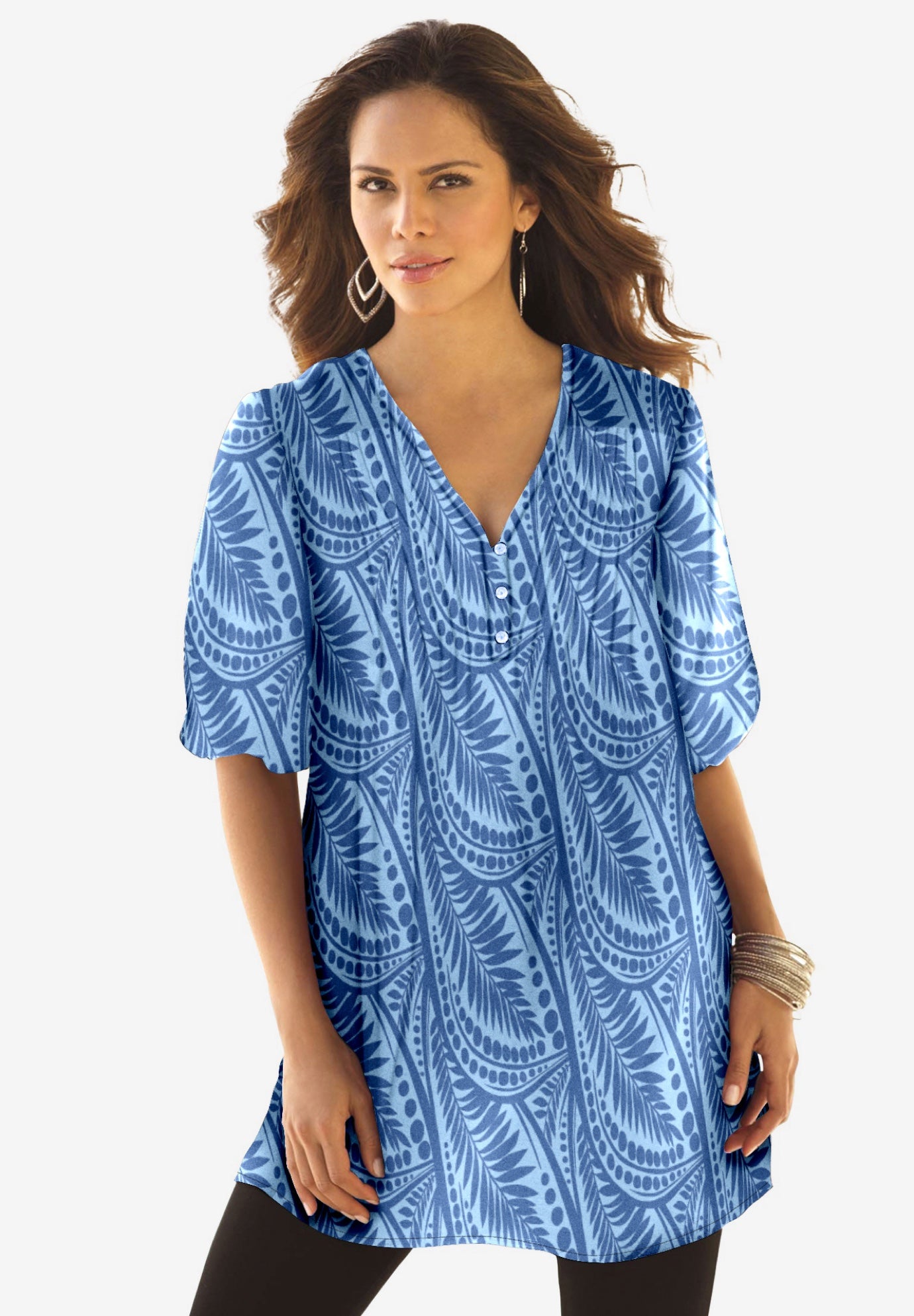 Printed Y-Neck Georgette Top image number 0