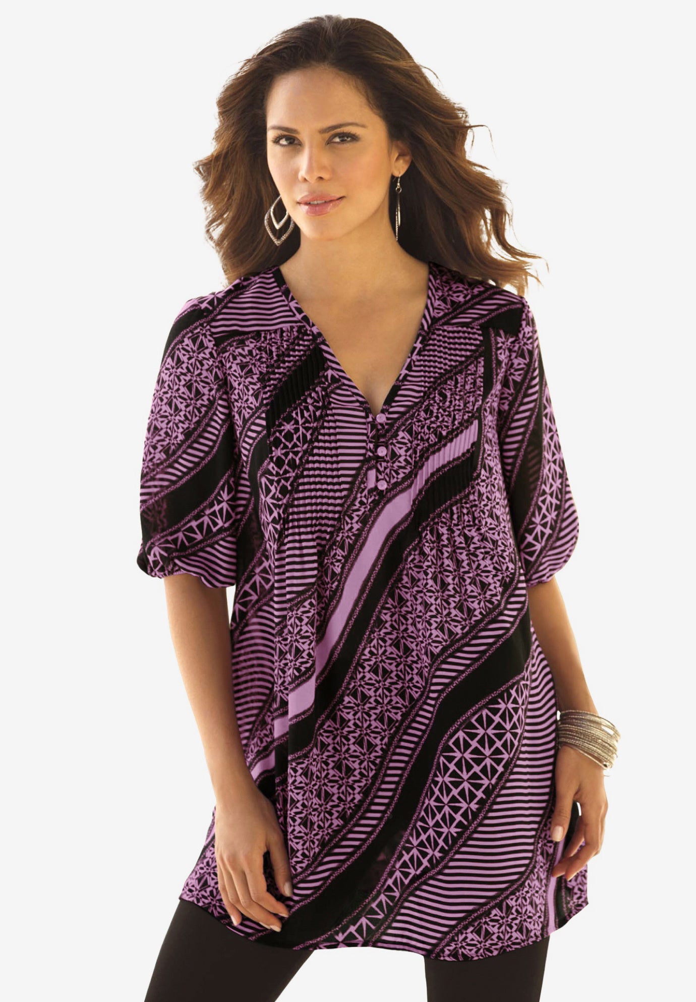 Printed Y-Neck Georgette Top image number 0