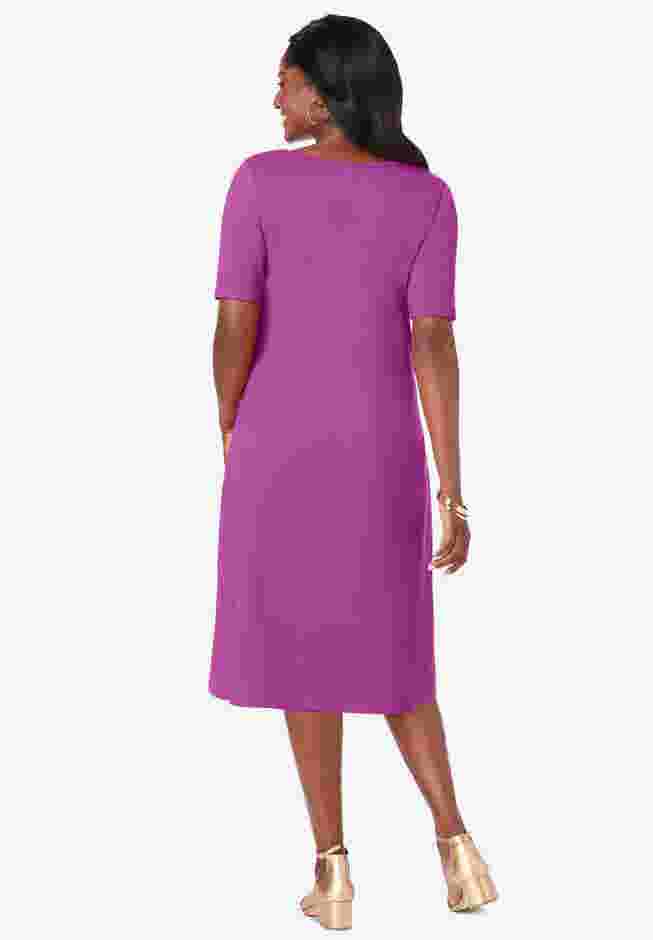 Stretch Cotton Square Neck Midi Dress image number 1