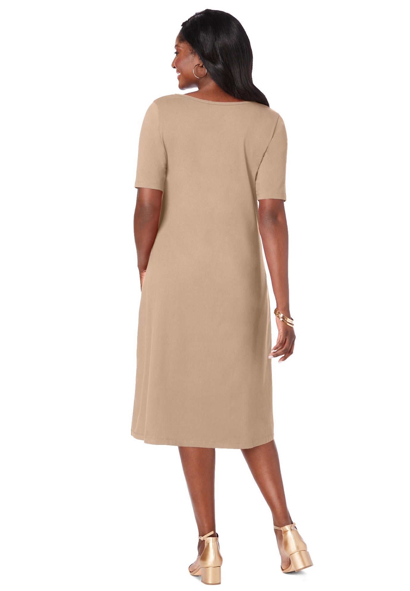 Stretch Cotton Square Neck Midi Dress image number 1