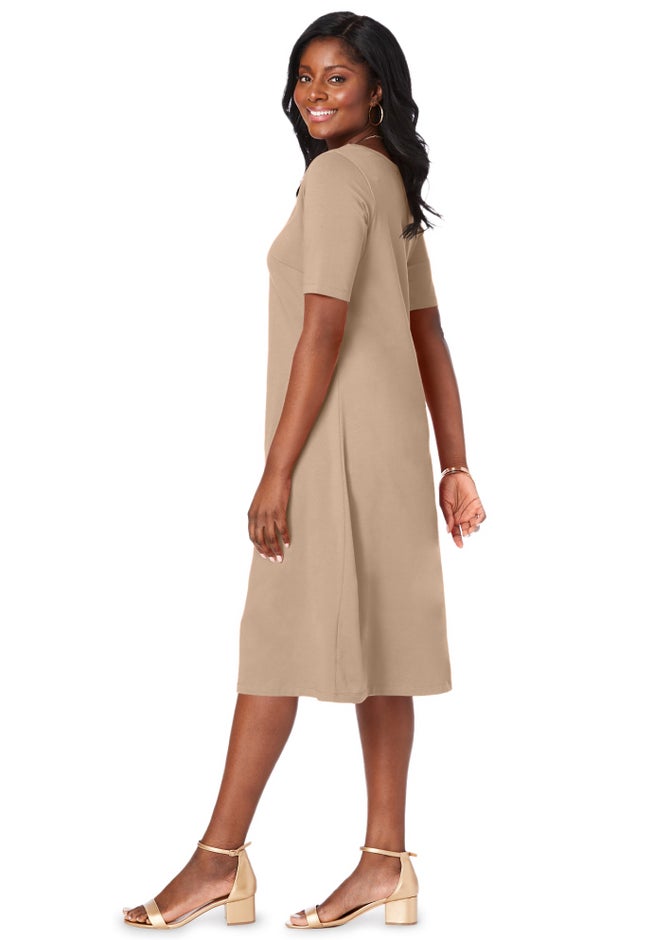 Stretch Cotton Square Neck Midi Dress image number 2