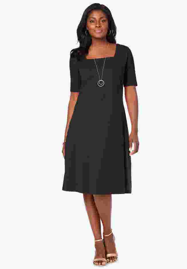 Stretch Cotton Square Neck Midi Dress image number 0