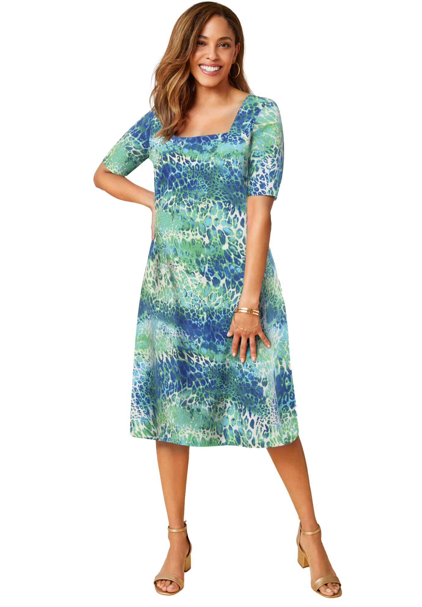 Stretch Cotton Square Neck Midi Dress image number 0