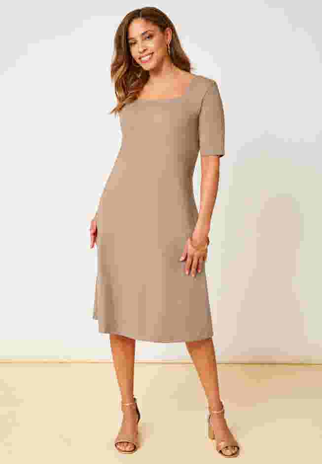 Stretch Cotton Square Neck Midi Dress image number 0