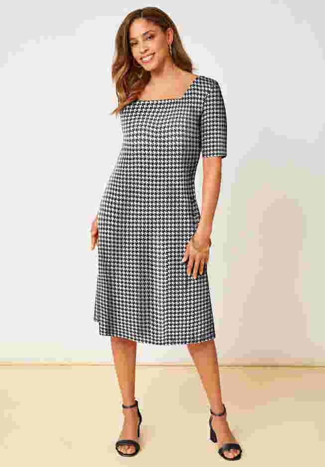 Stretch Cotton Square Neck Midi Dress image number 0