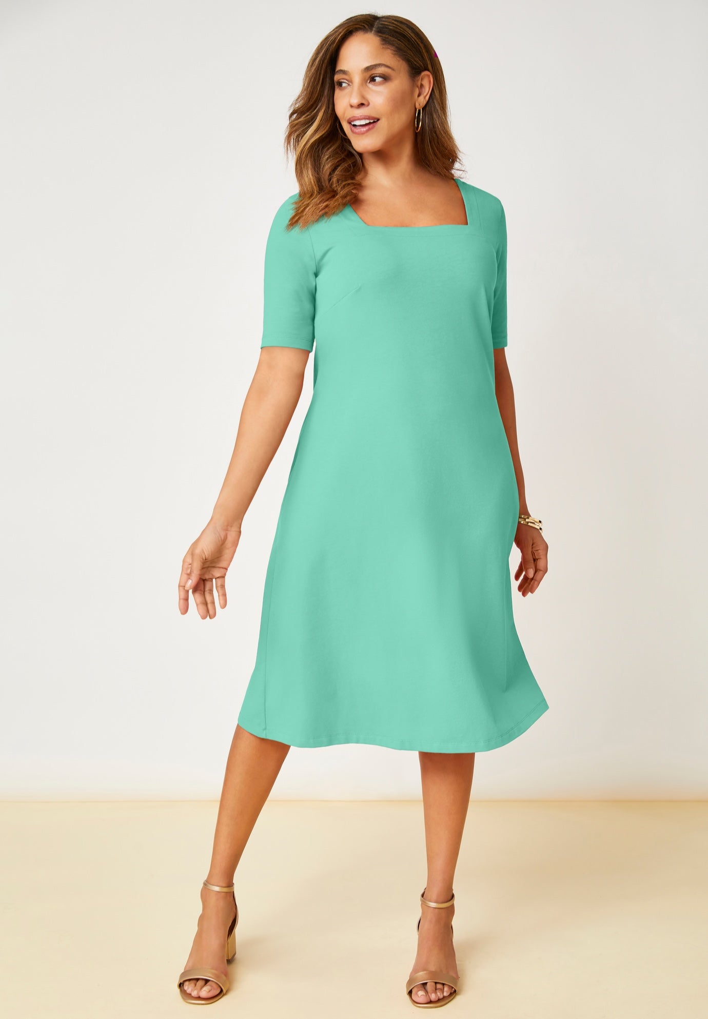 Stretch Cotton Square Neck Midi Dress image number 0