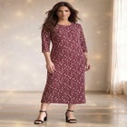 Cotton Spandex Jersey Three-Quarter Sleeve Scoopneck Maxi Dress image number null