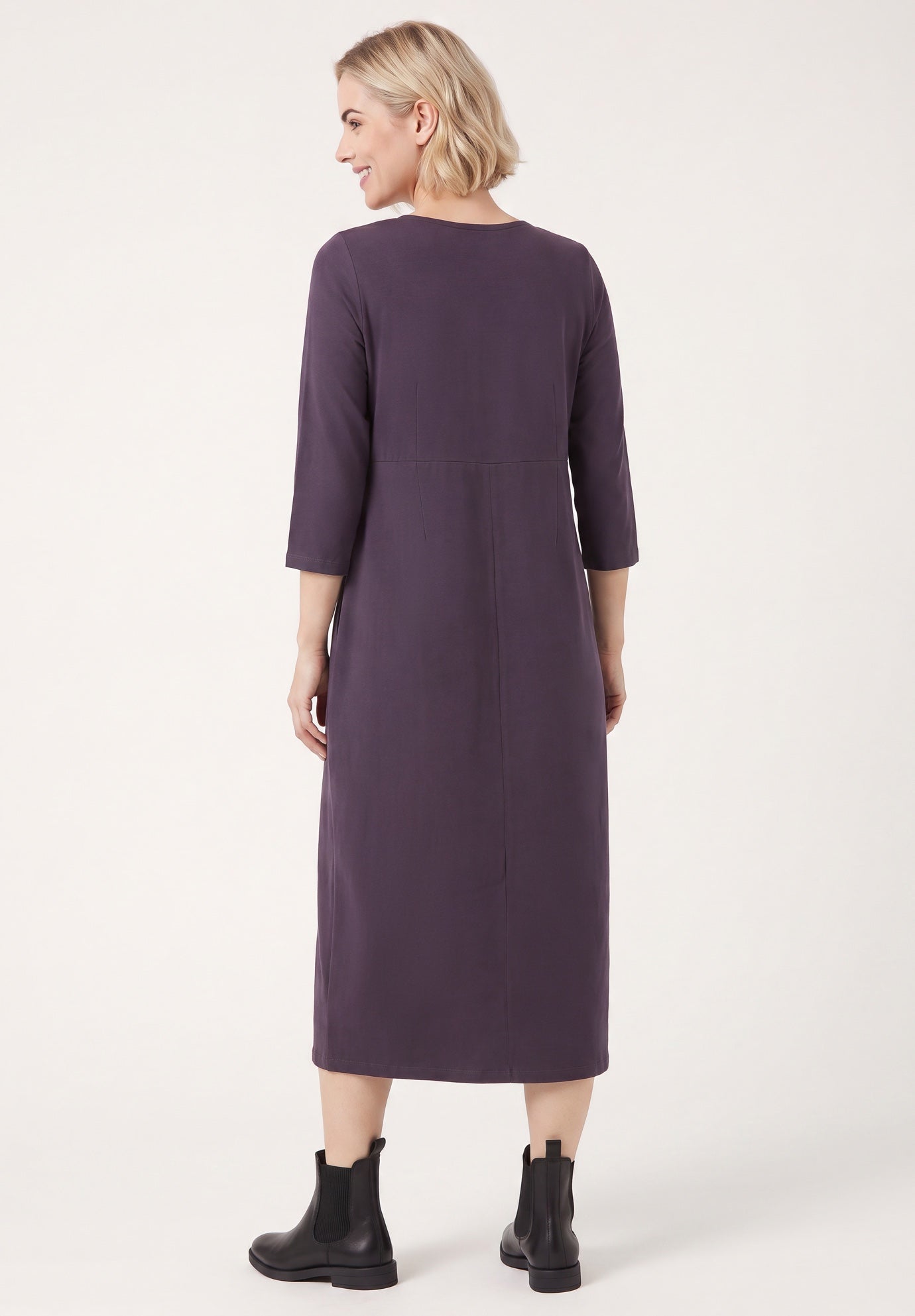 Cotton Spandex Jersey Three-Quarter Sleeve Scoopneck Maxi Dress image number 1