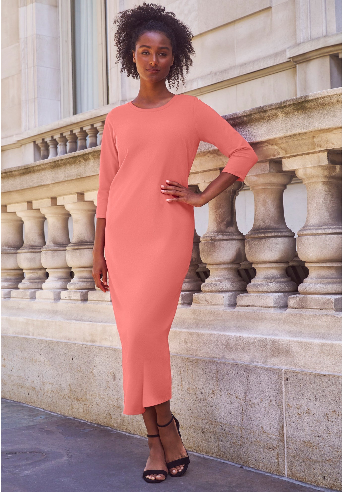 Three-Quarter Sleeve Knit Maxi Dress image number 0