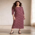 Cotton Spandex Crew Neck 3/4 Sleeve Maxi Dress image number null