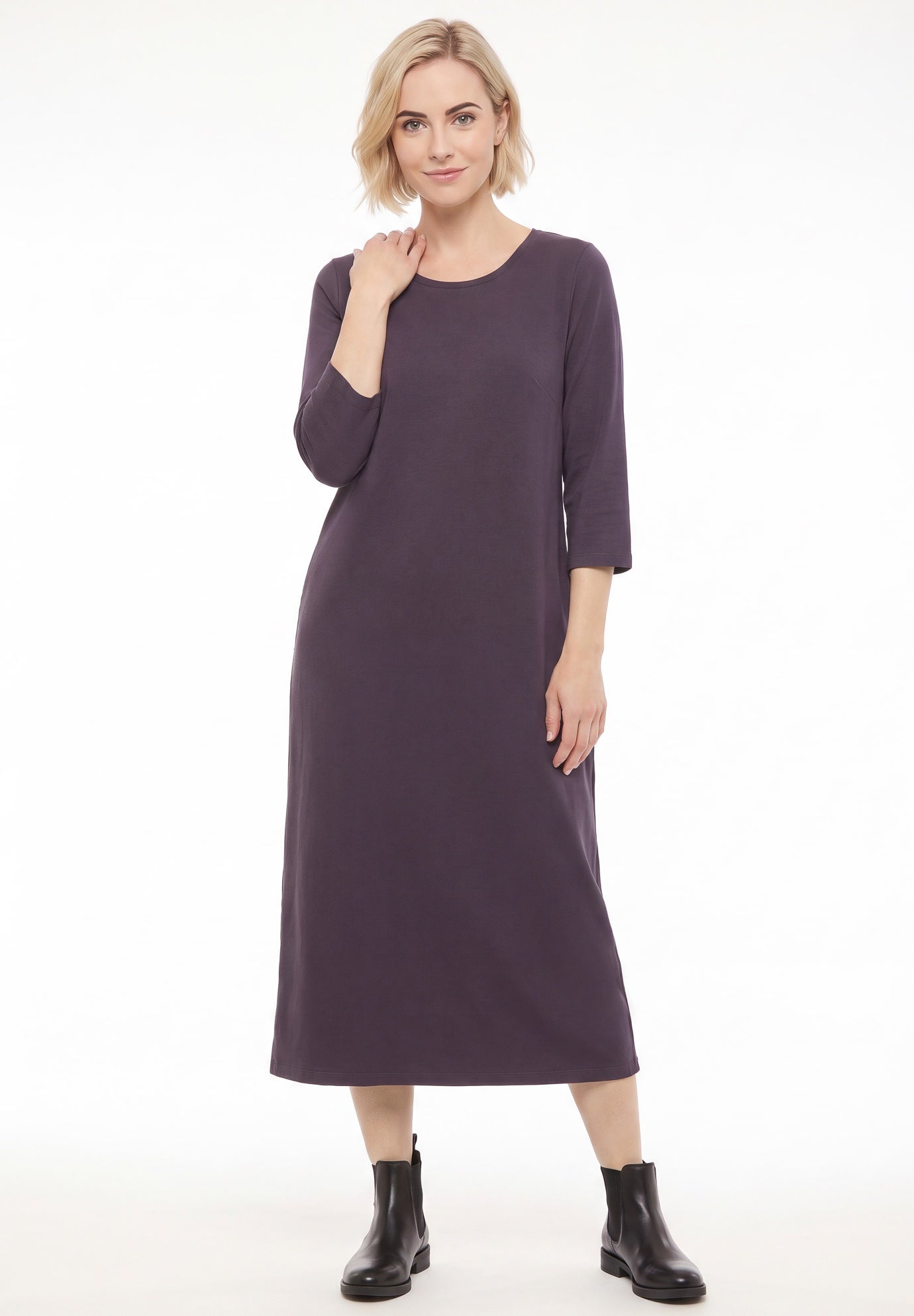 Cotton Spandex Jersey Three-Quarter Sleeve Scoopneck Maxi Dress image number 0
